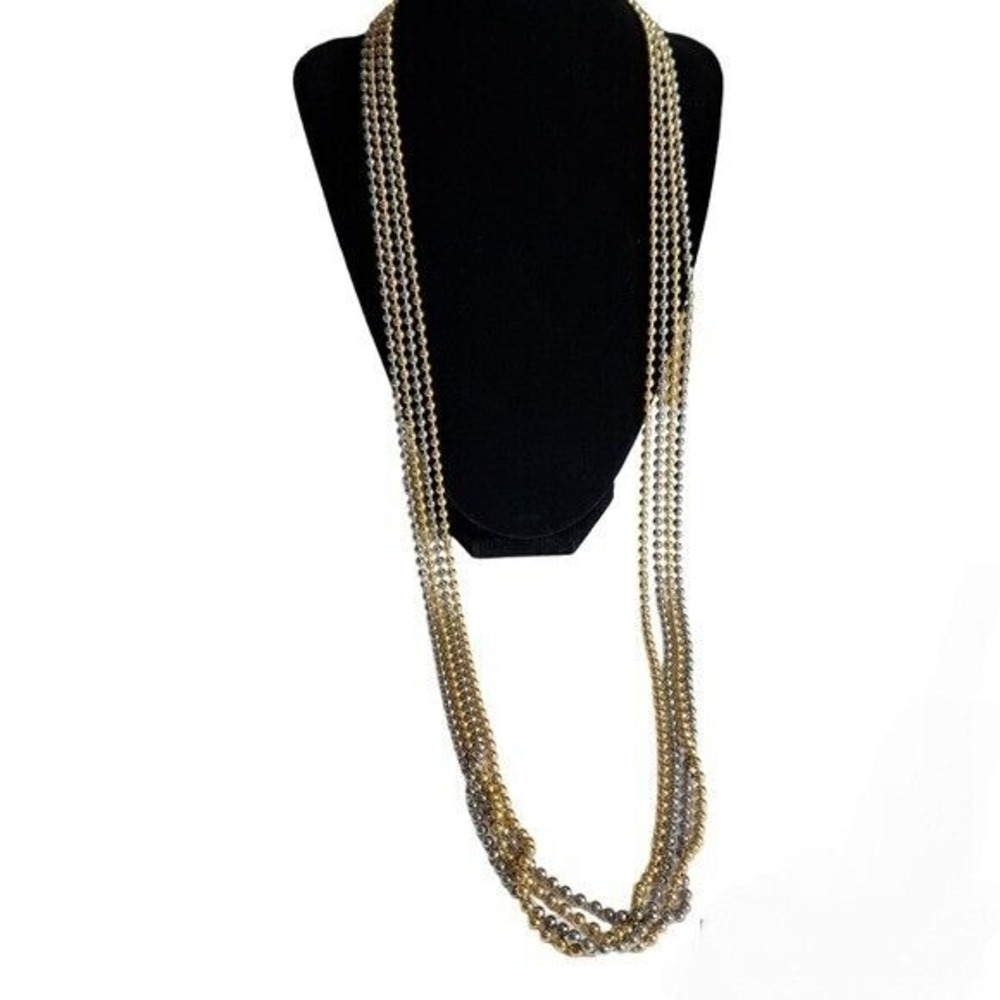 Vintage Women's 4 Layer Long Silver & Gold Tone Ball Chain Necklace 18 in